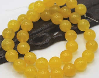 10mm Yellow Jade Round Gemstone Beads - 15.5 Inch Strand - Dark Yellow with Occasional Subtle Hints of Orange or Orange Brown - BF7