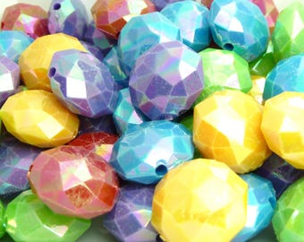 18mm Assorted Rondelle Acrylic Beads - 15pcs - Faceted Beads, Spacer Beads, AB Finish, Flat Round Large Beads - BP23