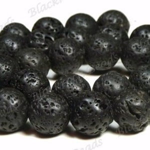 10mm Black Natural Lava Rock Beads - 15.5 Inch Strand - Round Lava Beads - BB3