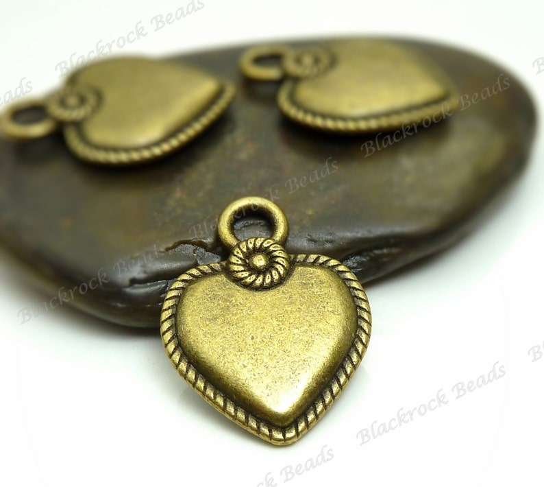 Double Sided Rope Edge Pattern Bulk 18 Heart Shaped Charms Heart Pendants BA2 22x17mm Antique Bronze Tone Metal