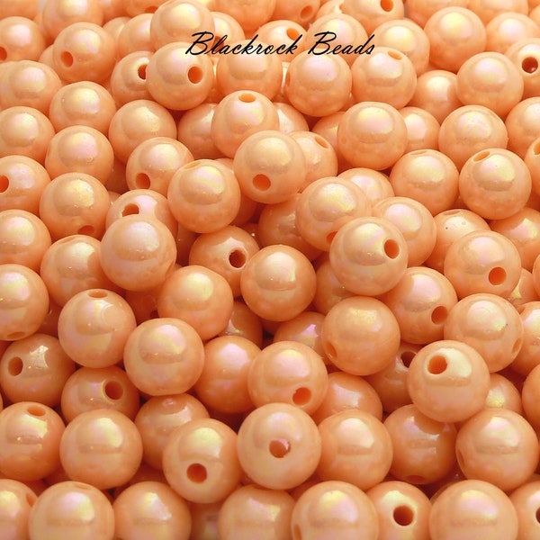 8mm Light Salmon Orange Gumball Beads - 50 Pieces - Round Acrylic Bubblegum Beads, Pastel Peach Beads, Pearlized Shiny AB Finish - BR2-19