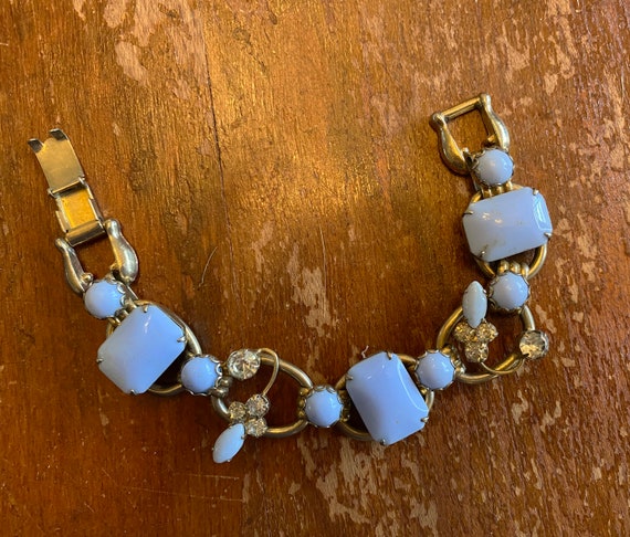 Vintage 1930s Baby Blue Milk Stone Bracelet - image 1