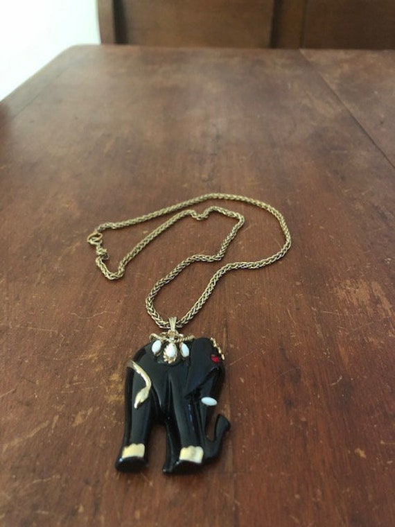 Black Lucite Elephant Necklace