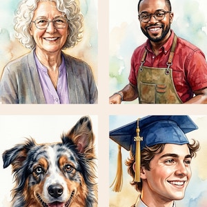 Aangepast aquarelportret, foto naar kunst aandenken (digitaal cadeau), 8 uur levertijd afbeelding 3