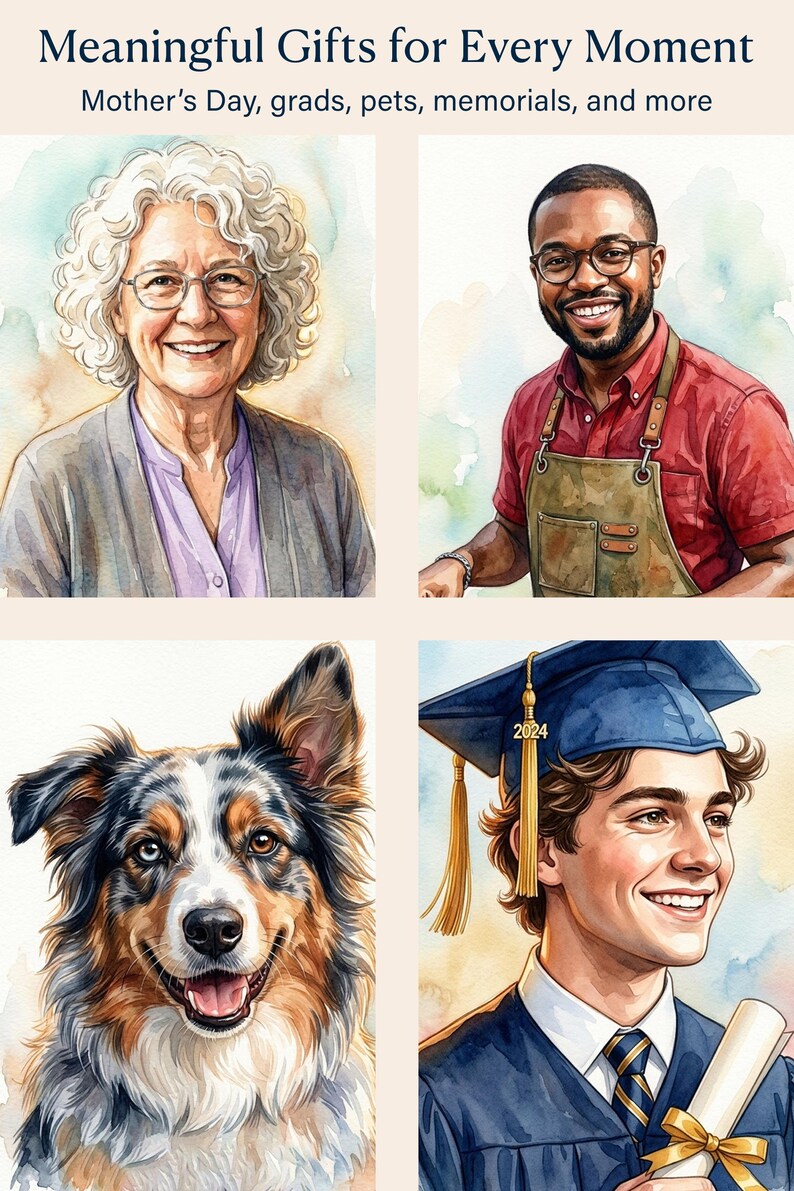 Aangepast aquarelportret, foto naar kunst aandenken (digitaal cadeau), 8 uur levertijd afbeelding 3