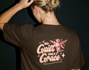 Chemise rétro Cupidon Grace, sans culpabilité | T-shirt marron foncé de style vintage