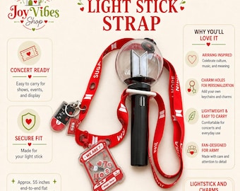 Cinturino per light stick ARMY, rosso ispirato ad Arirang, con fori per ciondoli, perfetto per i concerti.