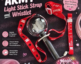 ARMY Light Stick Strap and Wristlet Set, ARIRANG Inspired, Charm Holes, Detachable Wristlet