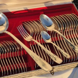 Vintage 37-Piece Émile Bergeron French Silver-Plated Flatware Set with Original Case - Louis XV Style - 84G Silverplate