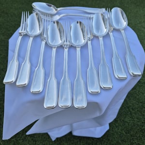 Conjunto de talheres Boulenger banhados a prata, 12 peças, serviço de talheres francês vintage na caixa original, elegante conjunto de mesa para presente.