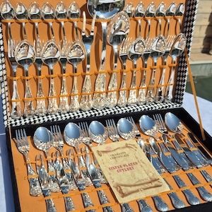 Vintage European ARG. 800 Flatware Set - 51 Pieces - Crown Hallmark - A.P. Achille Princet - Original Case