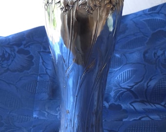 Gallia Art Nouveau vaas 4780, zeldzame verzilverde Franse antieke vaas met bloemen en lelies, Jugendstil decor