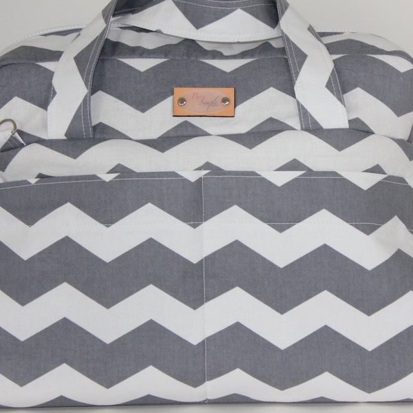 OVERSIZED Beach Bag/Overnight Bag - Grey/White Chevron (Made to Order)