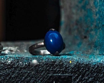 Sterling Silver Lapis Lazuli stone Solitaire Vintage Ring 8