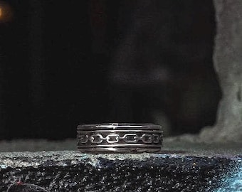 Anillo giratorio de plata esterlina celta náutico con diseño de cadena y eslabones, 8.75