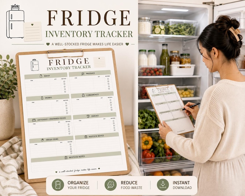 Restock Form Fridge Inventory Tracker Printable Kitchen Organizer Restock Checklist ...
