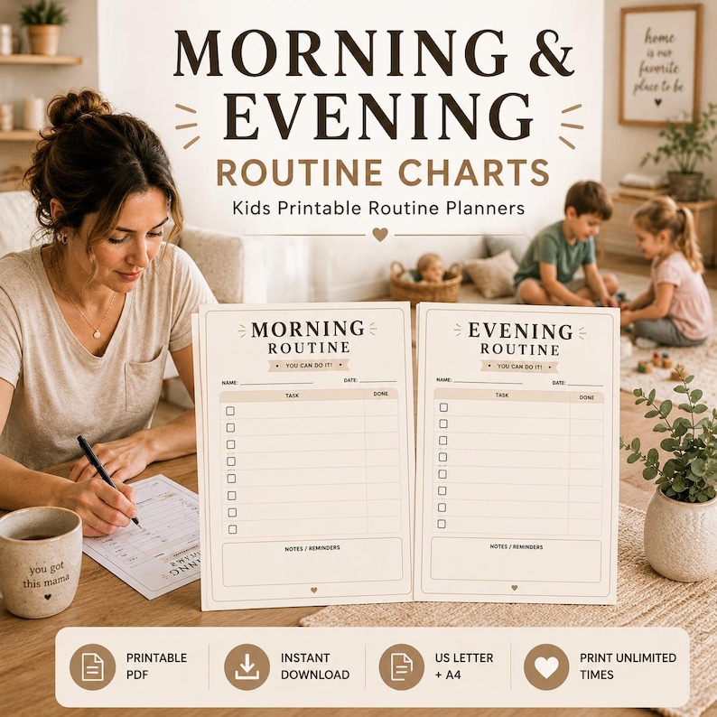 Morning And Night Routine Chart.pdf Morning Evening Routine Charts Printable | Kids Task Checklist PDF ...