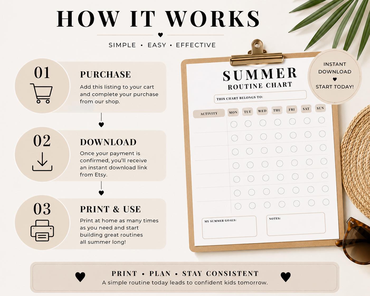 Summer Routine Blank Summer Routine Chart Printable for Kids | Blank Weekly Habit Tracker ...