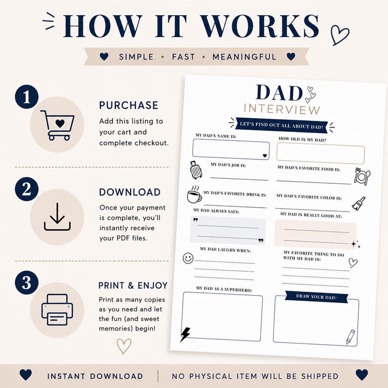 Step Dad Questions Printable Dad Interview Printable, Father’s Day Keepsake, Kids Questionnaire ...