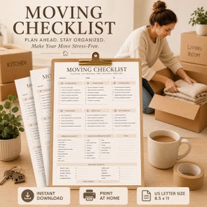 Utskrivbar flyttchecklista | Flyttplanerare | Nybyggarrangör i PDF-format