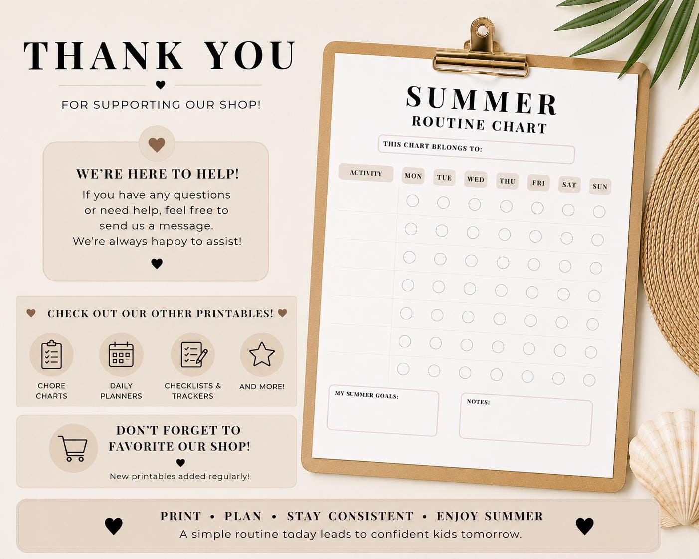 Summer Routine Blank Summer Routine Chart Printable for Kids | Blank Weekly Habit Tracker ...