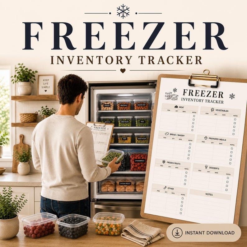Freezer Inventory Tracker Printable Kitchen Organizer Restock Planner ...