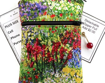 Floral Cell Phone Crossbody Purse: Plus Size Phones, Touch Screen Option