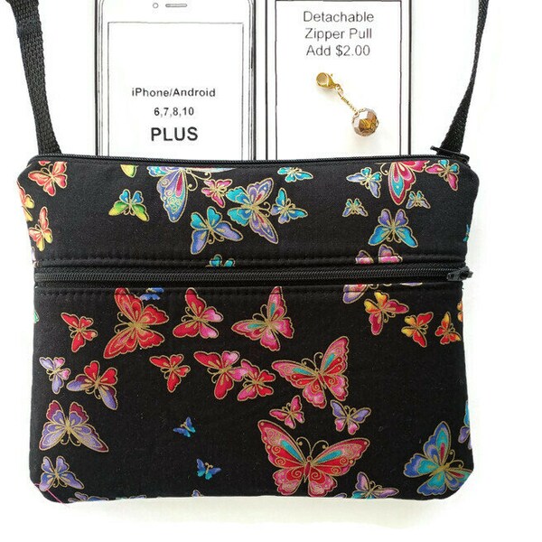 Small Purse for Plus Size Phones, Crossbody Purse, Choose Talk/Touch Screen or Fabric Pocket. Made in the USA.  Ships fast.  10" x 7"