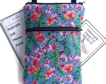 Floral Cell Phone Crossbody Purse: Touch Screen Compatible, Handmade