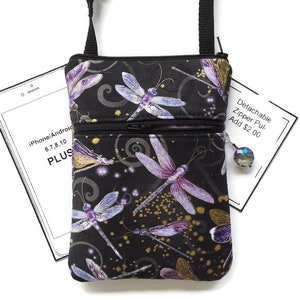Small Black Purse with Dragonflies for Plus Size Cell Phones.