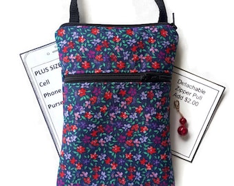 Small Crossbody Purse for Plus Size Cell Phones. Optional Touch Screen Available.