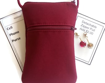 Cranberry Red Cell Phone Crossbody Bag: Small Purse (7x4.5 inch)