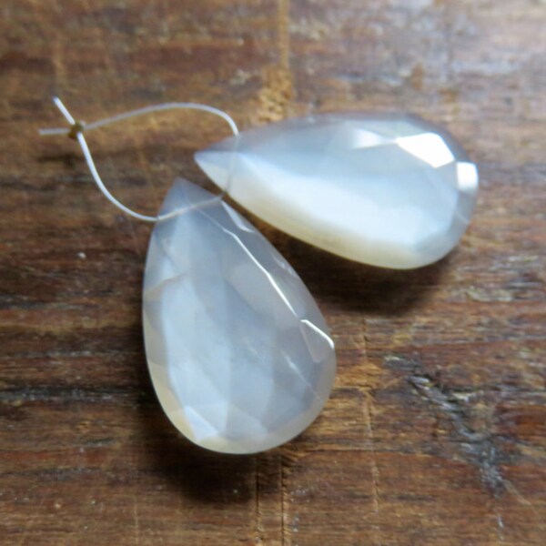 Extra Large Grey Moonstone Faceted Drops - Pair - 13.5mm x 23.5mm