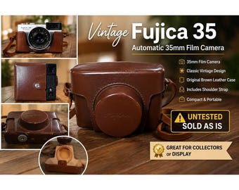 Cámara de película Fujica 35 Automatic de 35 mm con estuche original. Sin probar. Tal cual.