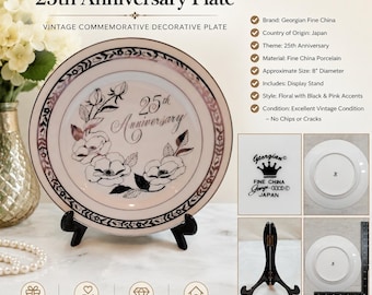 Georgian Fine China Japan 25th Anniversary Plate Vtg Floral 8 inch with Stand