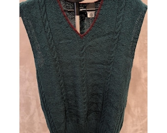 Vintage Polo Ralph Lauren Hand Knit Wool Sweater Vest Green L Cable Knit