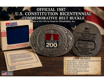Boucle de ceinture du bicentenaire de la Constitution des États-Unis de 1987 Texoma Leather Brass Limited 3470