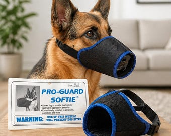 Pro-Guard Softie Dog Muzzle Medium Blue Black Breathable Mesh Custom Cable Co