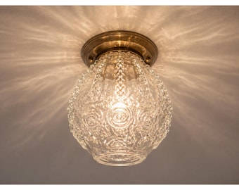 Vintage Clear Pressed Glass Rose Beaded Light Globe Shade 3.25 Inch Fitter