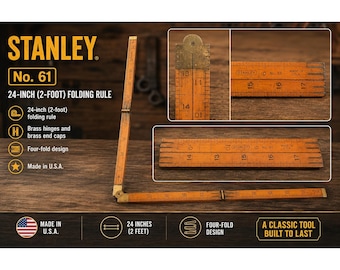 Vtg Stanley No 61 Folding Rule 2 Foot Boxwood Brass Carpenter Tool Made in USA
