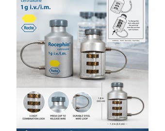 Vorm vintage Roche Rocephin Pharma-promocombinatie kabelslot medicijnflesje