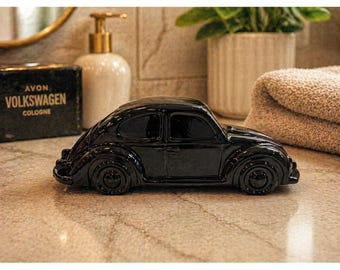 Decantador de vidrio negro Avon Volkswagen Beetle vintage de 120 ml (4 oz) Botella coleccionable VW Beetle