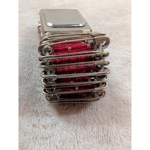 Monji USA Quartz Watch Red Dial Safety Pin Beaded Elastic Stretch Band Punk Sty image 4