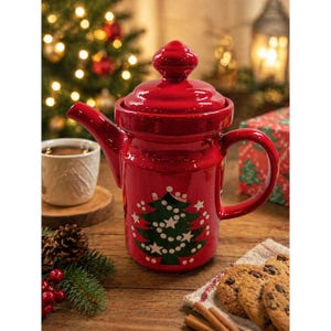 Waechtersbach Christmas Tree Coffee Pot Red Ceramic West Germany Vintage NIB