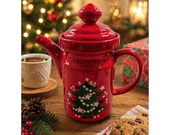 Waechtersbach Christmas Tree Coffee Pot Red Ceramic West Germany Vintage NIB