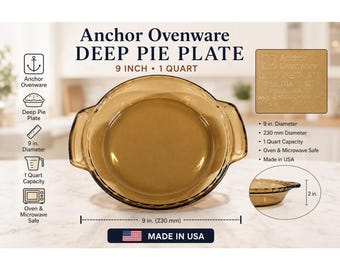 Anchor Hocking amberkleurige glazen taartvorm 9 inch vintage ovengerei 1 kwart gallon VS
