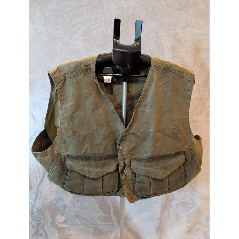 Filson Vintage Guide Vest Style 436 Olive Grün Gewachste Baumwolle Herren Größe SUP USA Bild 2