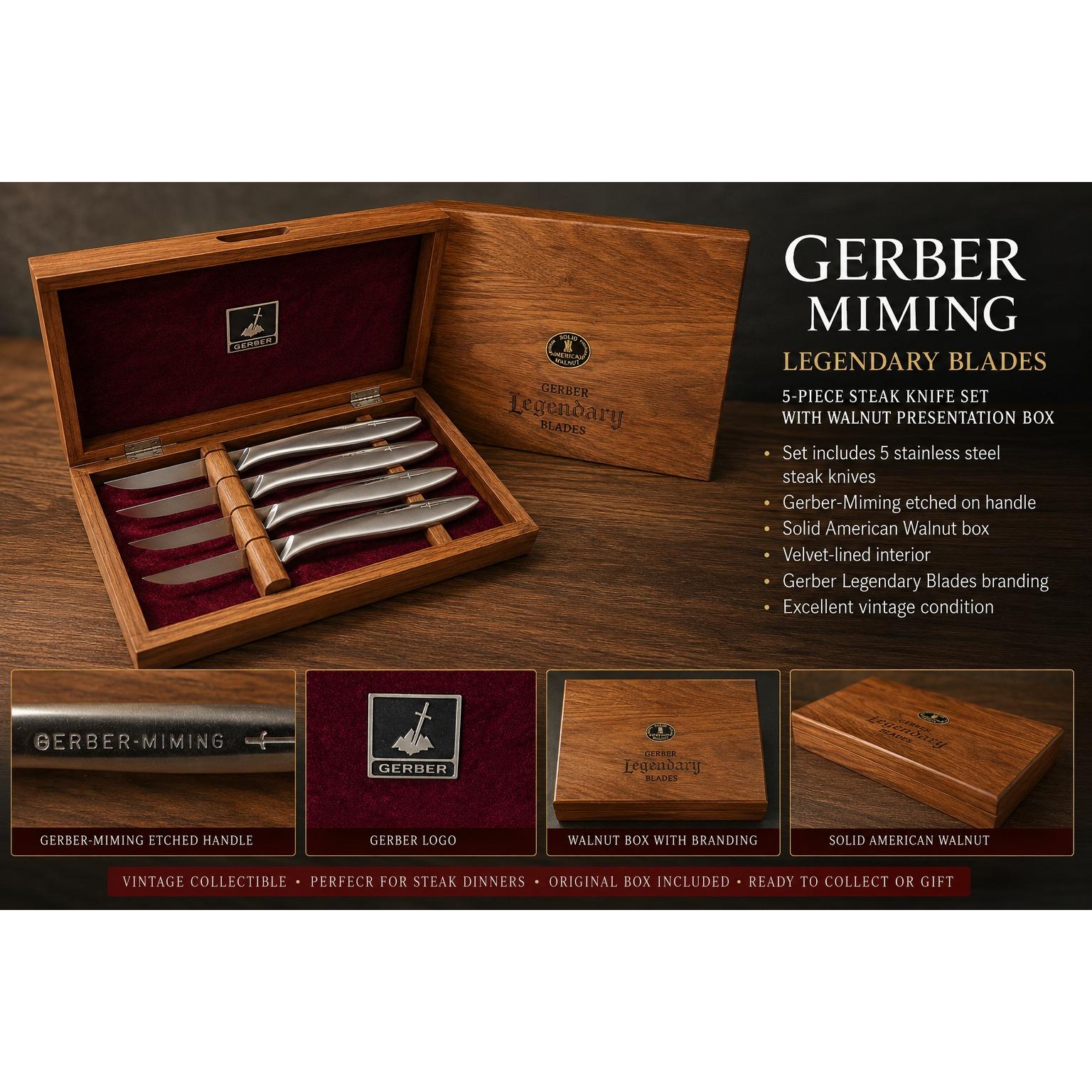 Gerber Legendary Blades Miming Steak Knife Set 4pc Solid Walnut