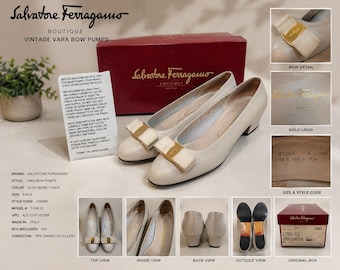 Sapatos de salto plataforma com laço Vara em couro de bezerro cor osso Salvatore Ferragamo Lillaz, tamanho 8 AAA