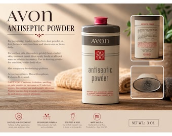 Vtg Avon Antiseptic Powder Tin 3 oz w/ Original Contents Pink Cap Mid Century